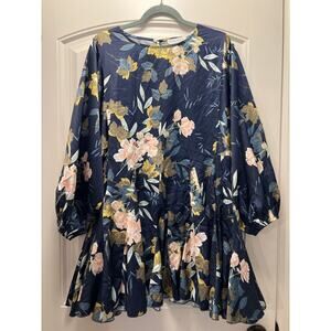 Chicwish‎ Women’s Floral Printed Boho Bubble Sleeves Frilling Dress Size S Blue